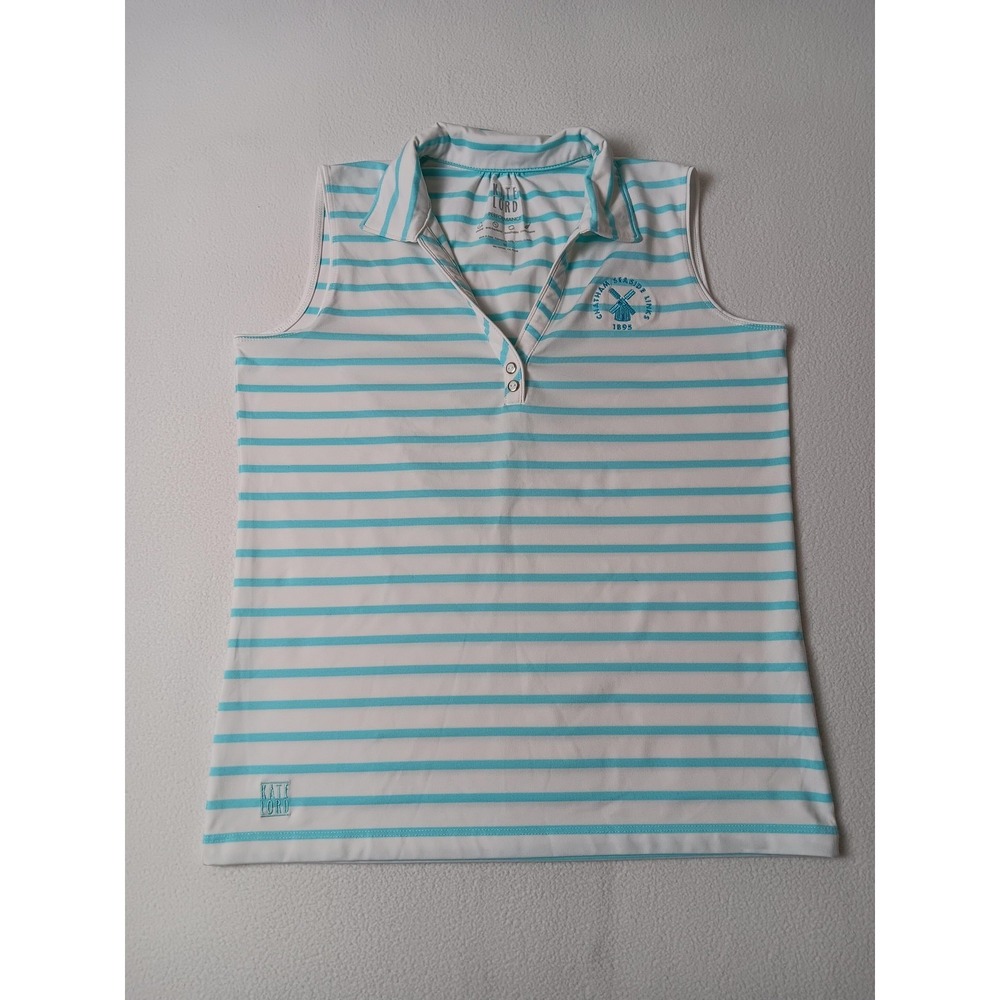 Kate Lord White Polo Shirt Womens M Striped Sleeveless Golf Top Performance